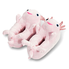 Pair of pink axolotl plush women's slippers