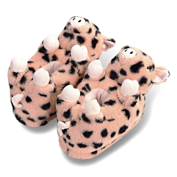 Pair of women's plush pink slippers with pig design 