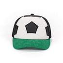 Trucker hat with black and green design on a white background