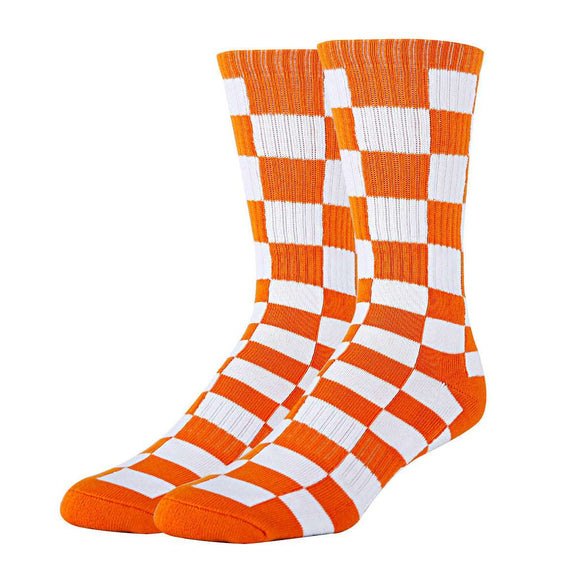 Checker Orange Socks| Funny Crew Socks for Men