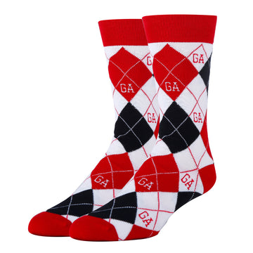 Georgia Argyle Red Socks| Funny Crew Socks for Men
