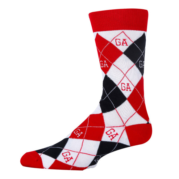 Georgia Argyle Red Socks| Funny Crew Socks for Men