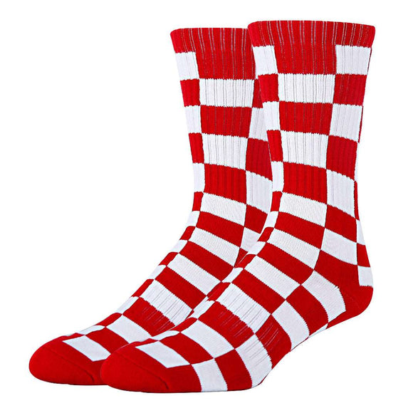 Checker Crimson Socks| Funny Crew Socks for Men