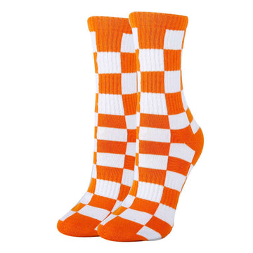 Checker Orange Socks| Funny Crew Socks for Women