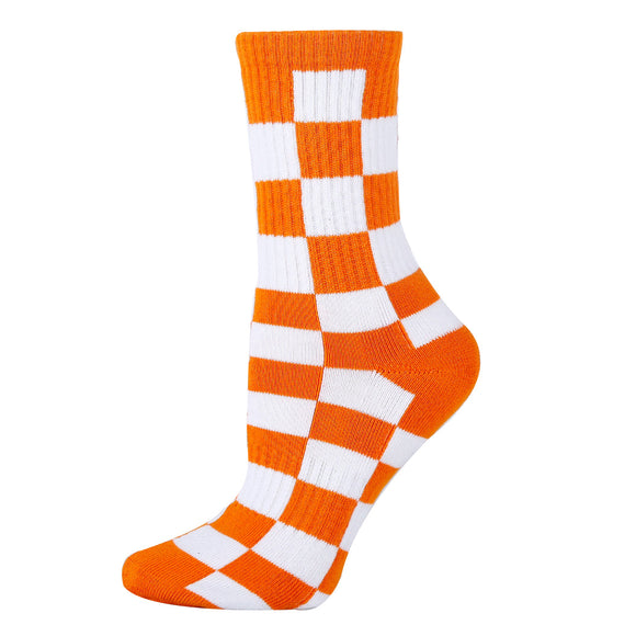 Checker Orange Socks| Funny Crew Socks for Women
