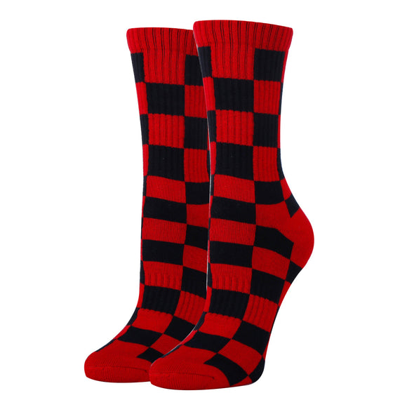 Checker Red Socks| Funny Crew Socks for Women