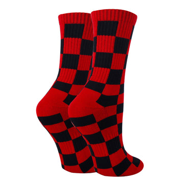 Checker Red Socks| Funny Crew Socks for Women