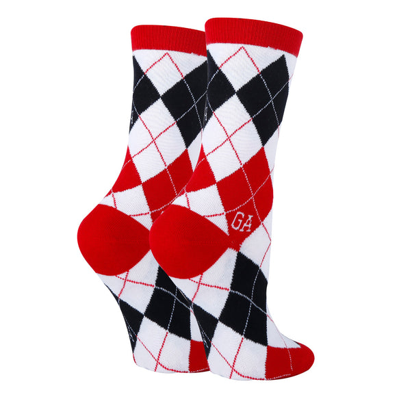 Georgia Argyle Red Socks| Funny Crew Socks for Women