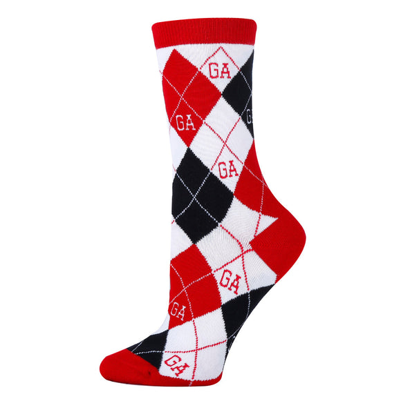 Georgia Argyle Red Socks| Funny Crew Socks for Women