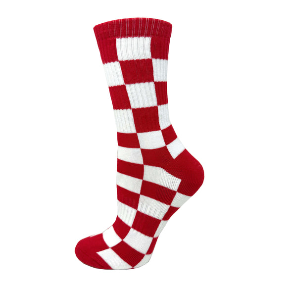 Checker Crimson Socks| Funny Crew Socks for Women