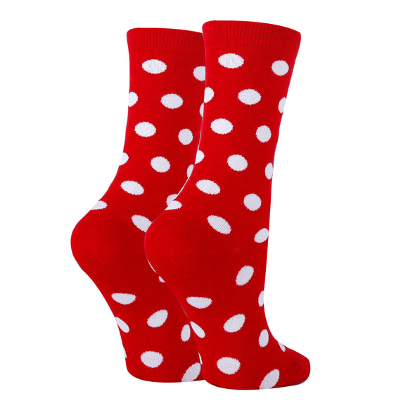 Polka Dot Crimson Socks| Funny Crew Socks for Women