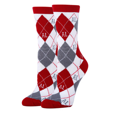 Alabama Argyle Crimson Socks| Funny Crew Socks for Women