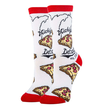 Detroit Pizza Socks| Funny Crew Socks for Women