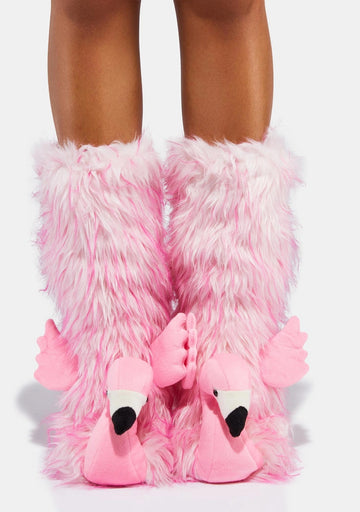 Flamingo Time Plush Slipper Socks - 0