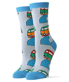 Surfing Van Socks | Novelty Crew Socks For Women