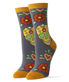 Sugar Skull Socks | Novelty Crew Socks For Women